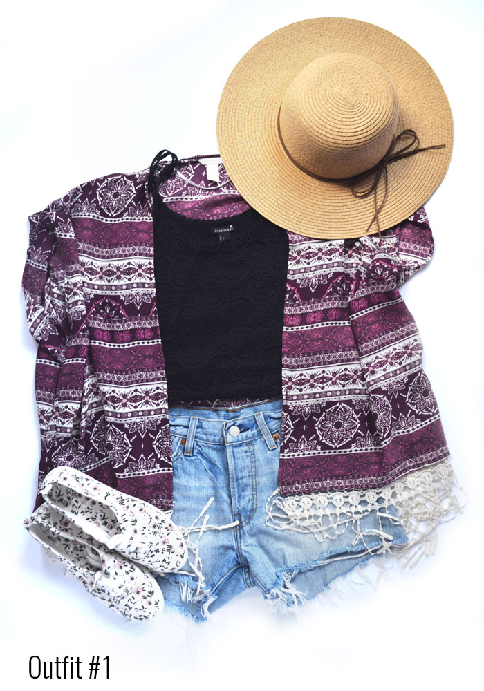 Coachella outfit # 1 - Jean shorts, crop top, kimono // Nattie on the Road
