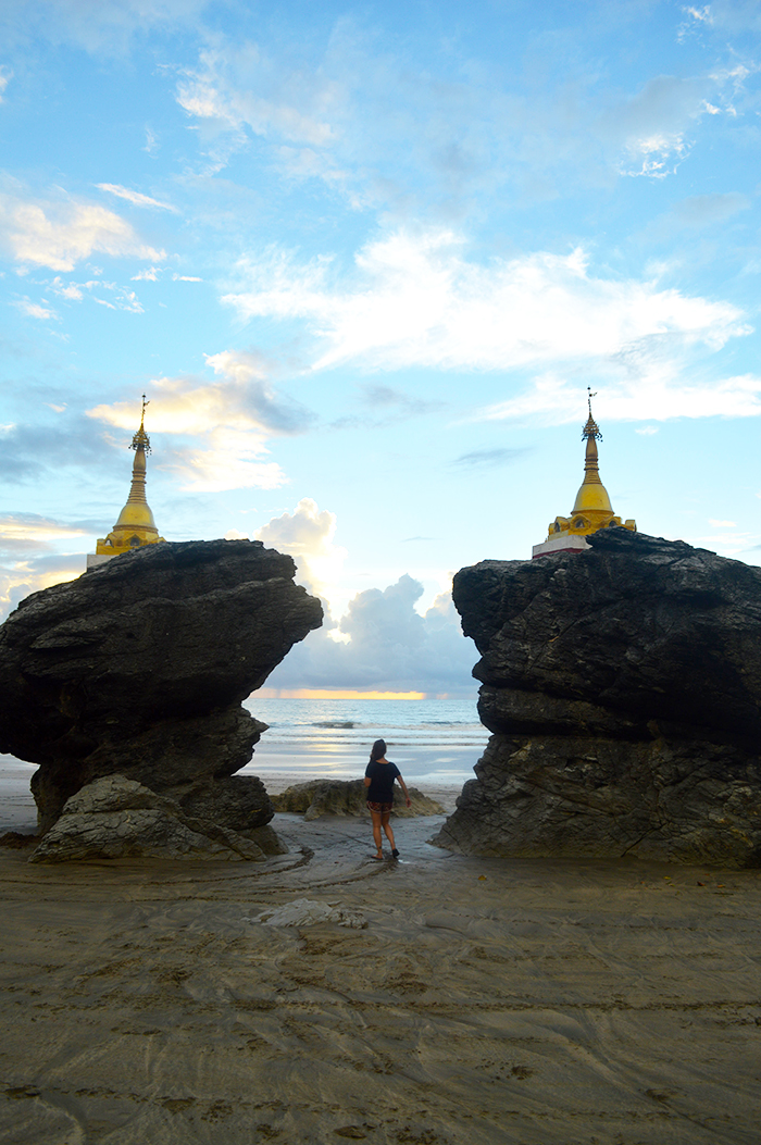 double pagodas on the beach in Myanmar