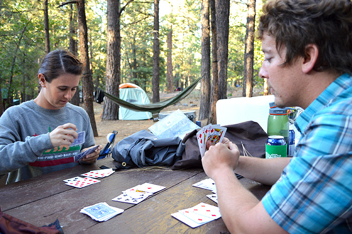 playing cards in camp