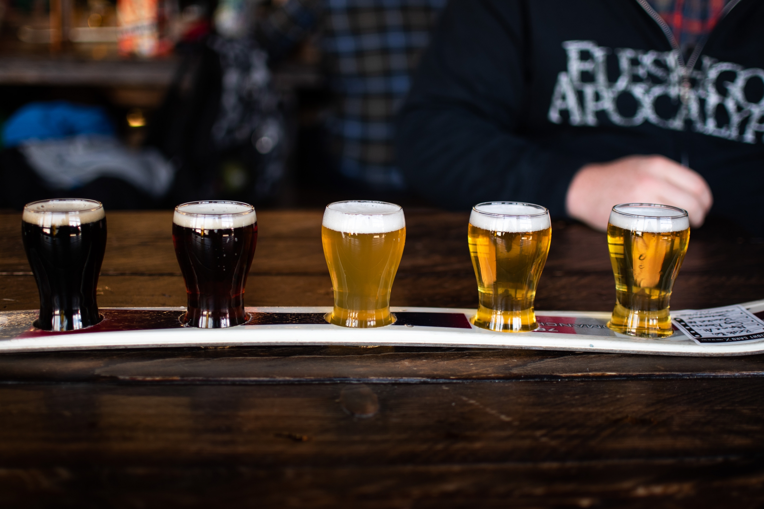 sampling beers at South Lake Brewing 