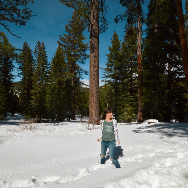 long shot of a girl in the forest